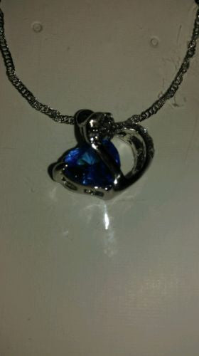 Fashion Women Heart Crystal Rhinestone Silver Chain Pendant Necklace Jewelryblue