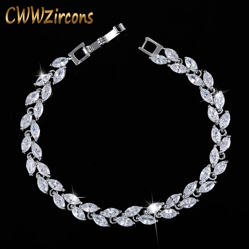 Cubic Zirconia Silver Leaf Bracelet