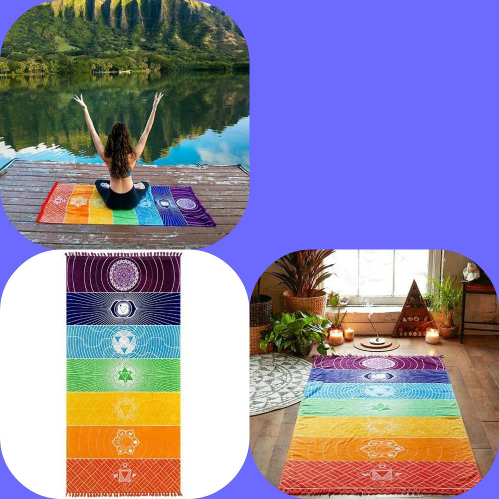 Chakra tapestry Hot Rainbow Beach Mat Mandala Blanket Wall Hanging Tapestry Stripe Towel Yoga