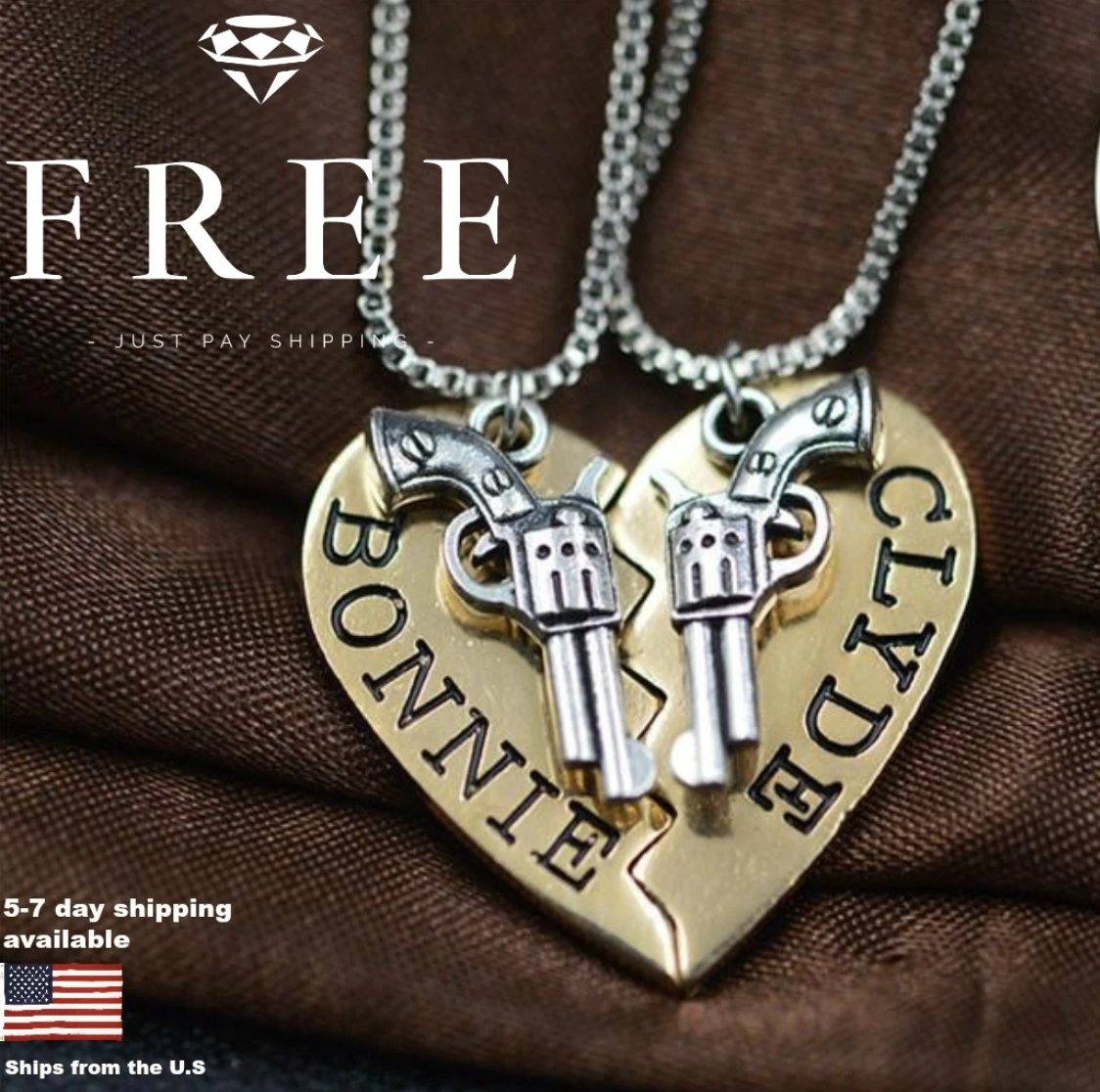 FREE Bonnie & Clyde Couples Necklace Limited Time Only