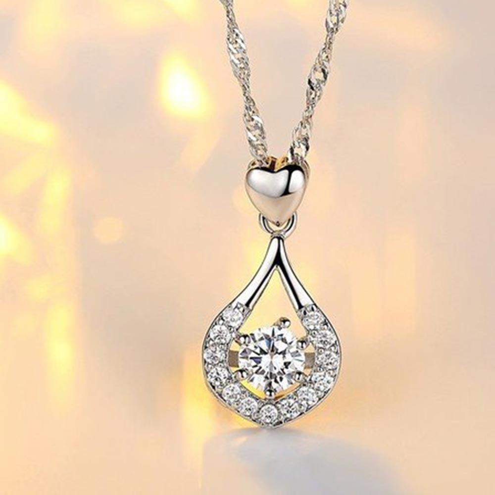 Beiver Exquisite White Gold Color Water Drop Necklace AAA Clear CZ Wedding Jewelry
