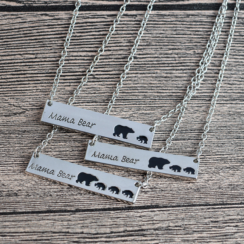 Mama Bear Tag Engraved Animal Pendant Necklace Gold Silver Mother Kids Love Necklace Simple Fashion Mom and Children Jewelry