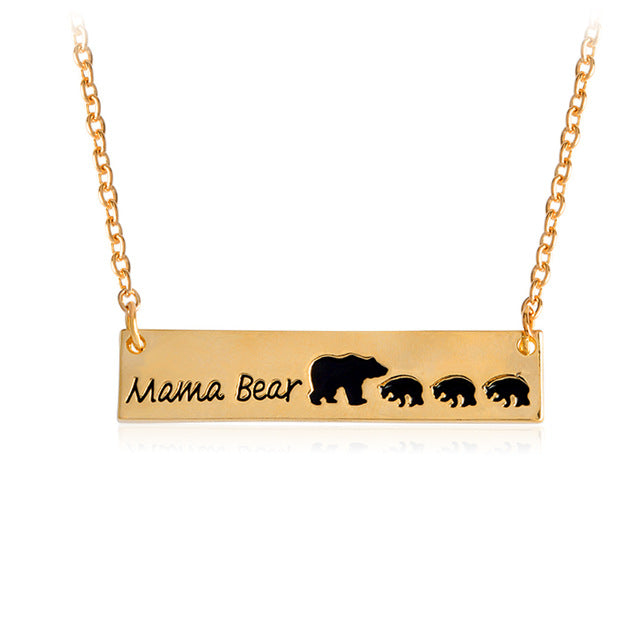 Mama Bear Tag Engraved Animal Pendant Necklace Gold Silver Mother Kids Love Necklace Simple Fashion Mom and Children Jewelry