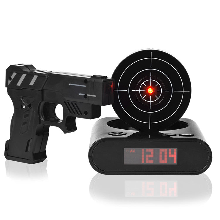 1 Set Desk Gadget Target Laser Shooting Gun Alarm Clock LCD Screen Gun Alarm Colck/Target Alarm Clock