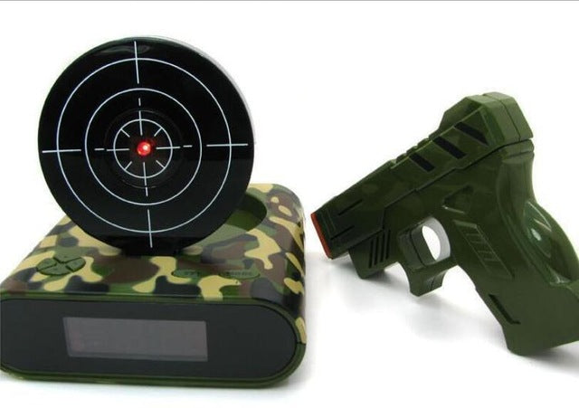 1 Set Desk Gadget Target Laser Shooting Gun Alarm Clock LCD Screen Gun Alarm Colck/Target Alarm Clock