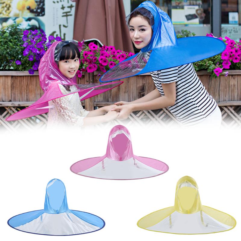 Creative Transparent Raincoat Umbrella Headwear Outdoor Kids Adult Hooded Rain Coat Round Gear Cover Size S/M/L