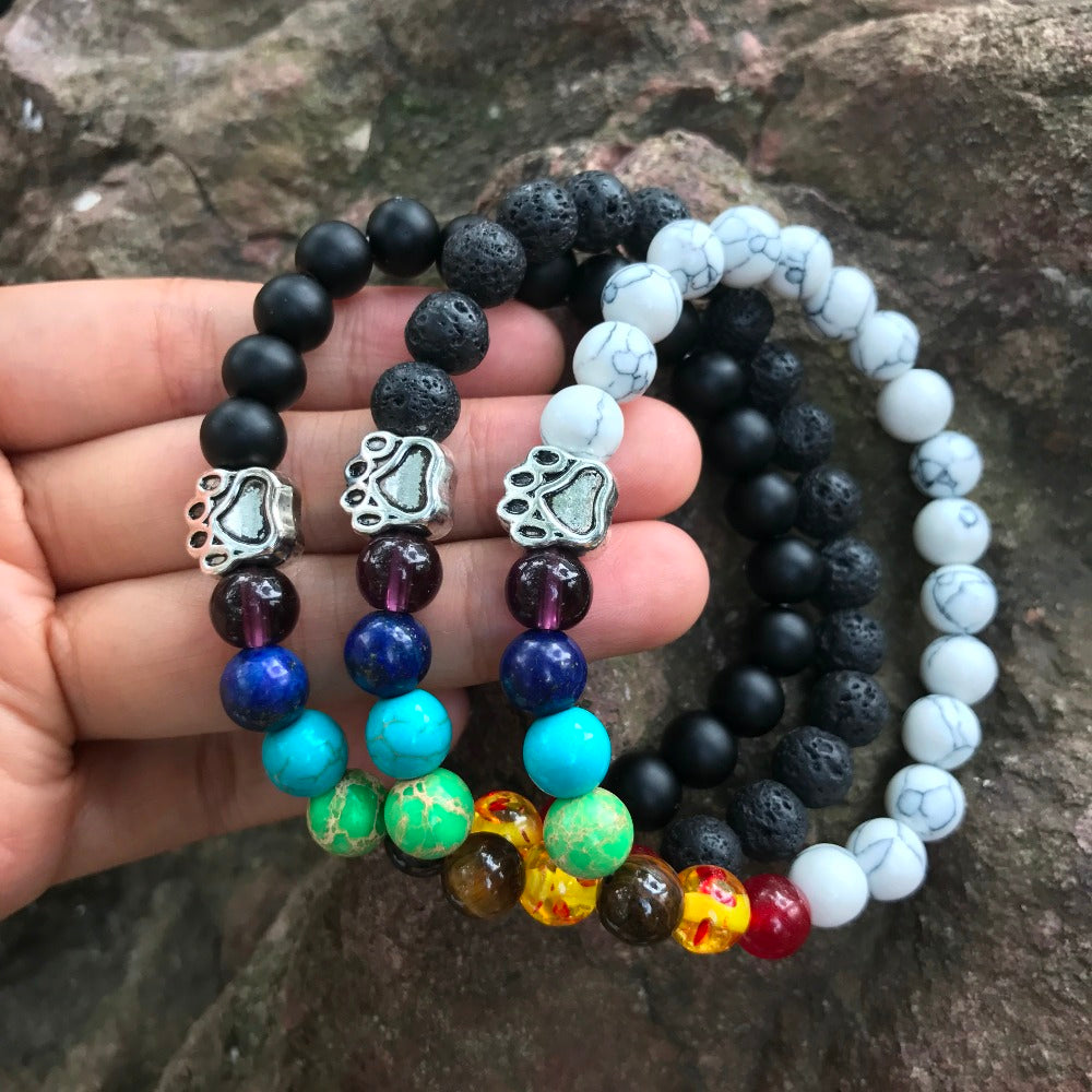 FREE Stone Bead 7 Chakra Healing Balance Dog Paw Bracelet