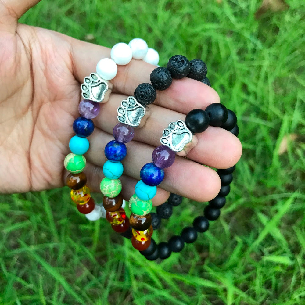 FREE Stone Bead 7 Chakra Healing Balance Dog Paw Bracelet