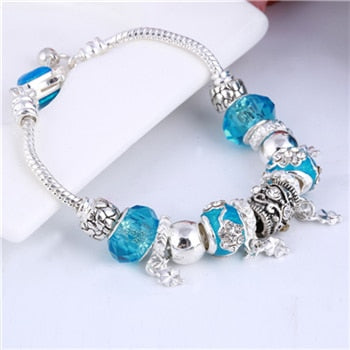 Stylish Pink Crystal Charm Silver Bracelets & Bangles for Women With Fashionable Beads Silver Bracelet Jewelry