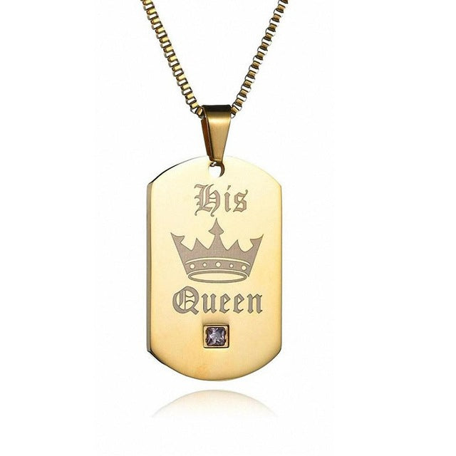 Kalapure Her King & His Queen Crown Gold Tags Pendant Stainless Steel Couple Necklace For Women Men Jewelry Gift Matching Set