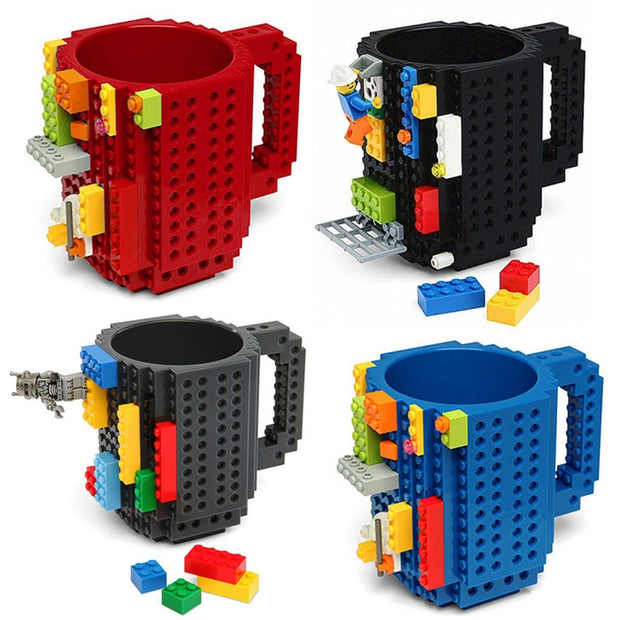 1Pc 12oz Build-On Brick Mug Type Building Blocks Coffee Cup DIY Block Puzzle Mug Portable Drinkware Drinking Mug 4 Colors