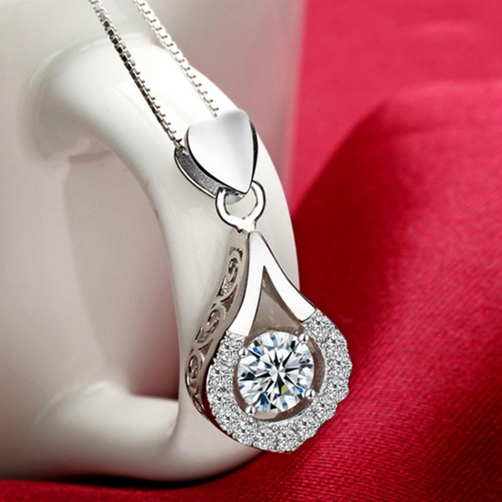 Beiver Exquisite White Gold Color Water Drop Necklace AAA Clear CZ Wedding Jewelry